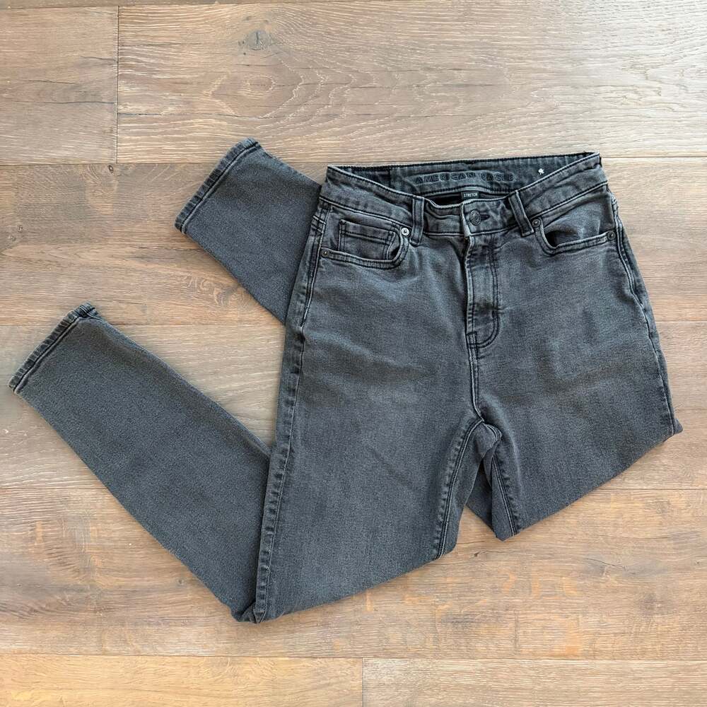 American Eagle AE Stretch High-Waisted Straight Leg Jean Washed Black Sz 0